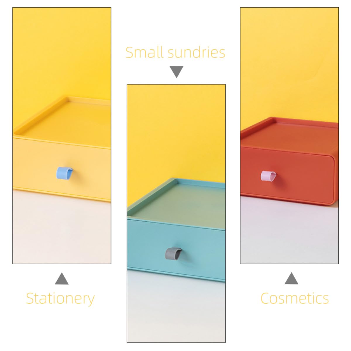 Cajones de Almacenamiento Apilables 4 Piezas, Cajas de Escritorio Multicolor (amarillo, Verde, Azul, Naranja), Organizador de Oficina y Hogar, Estuche Cajón para Documentos