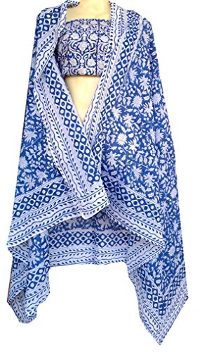 Rastogi Handicrafts 100% Cotton Hand Block Print Sarong Womens Swimsuit Wrap Cover Up Long (73" X 44") (Blue 2) #TOP1