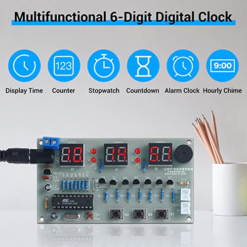 Mioyoow C51 6-Digit Diy Digital Electronic Clock Kit At89C2051 Chip Alarm Clock Kit Soldering Practice Learning Kits With Usb Cable And English Manual #TOP3