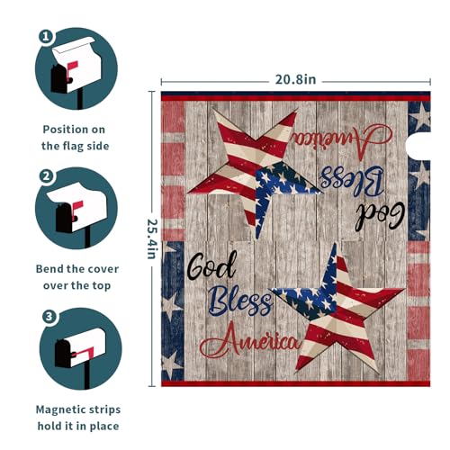 Image of American Flag Patriotic Mailbox Cover Magnetic USA Independence Day Mailbox Cover Standard Size 25.5 x 21 4th of July Memorial Day Mailbox Wrap Post Letter Box Cover Decorative for Home Outdoor Garden