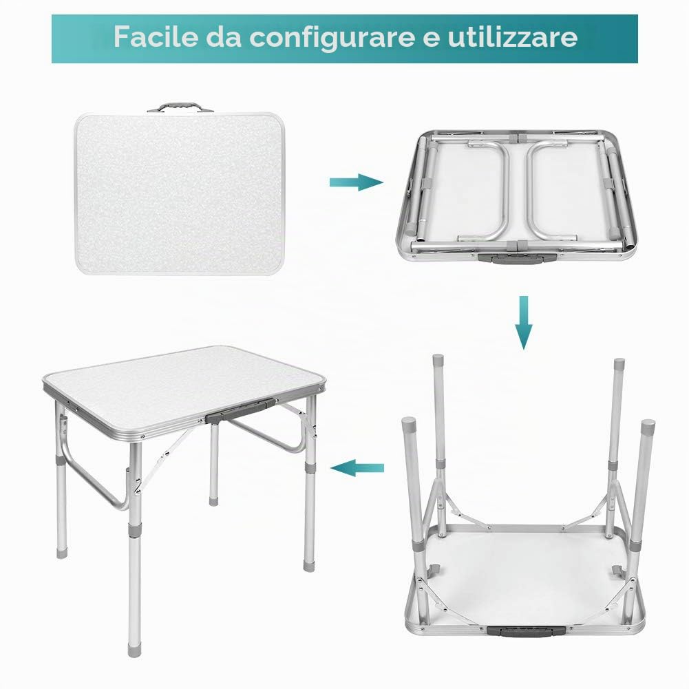 Tavolo da Campeggio Pieghevole Regolabile in Altezza con Borsa da Trasporto, 45x60cm, per Giardino e Viaggio