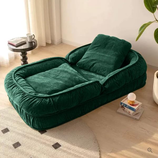 Image of 1 Seater Luxurious Human Dog Bed for People and Adults|Velvet Recliner Lounge Style Soft Human Dog Sofa with Plush Cushioning for Reading and Relaxation (Velvet Fabric, Dark Green)