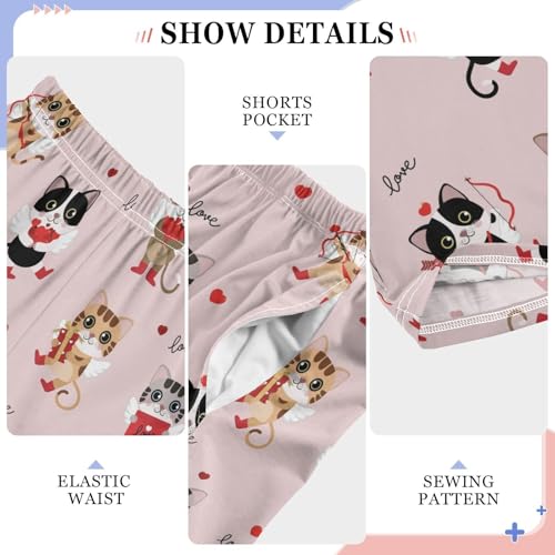 Kitten Cat with Love Heart Boys Long Pants Soft Trousers Elastic Waist Kids Lounge Bottoms with Pockets S-XL4