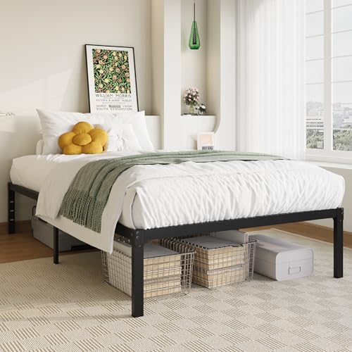 Image of Allewie Twin Bed Frame, 14 inch Metal Platform Beds with Storage Space, No Box Spring Needed and Easy Assembly, Black