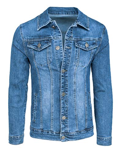 Evoga Giubbotto di jeans uomo casual denim giacca giubbino moto