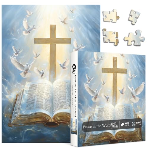 Cross Christian Puzzles for Adults 1000 Pieces, Religious Bird Jigsaw Puzzles, Bible Catholic Faith Inspirational Puzzle as Home Decor