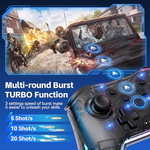 Image of Wireless Pro Controller for Switch /Lite /OLED /PC /Android /iOS - Ergonomic Gamepad with 7 Color RGB Lighting, Turbo /Vibration Adjustment & One-Key Wake-Up Function