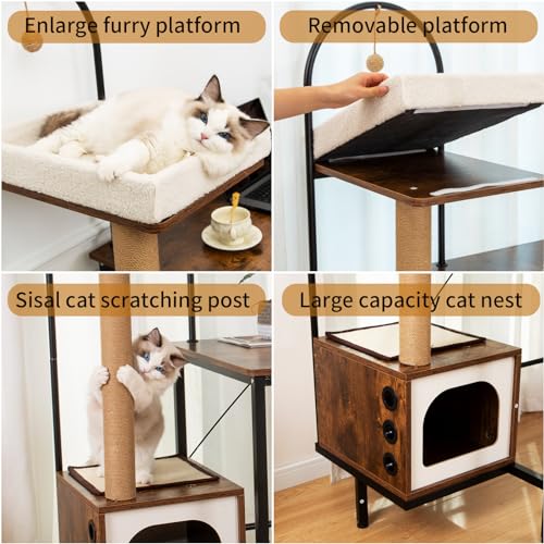 Doicah DOICAH-PJA0231-M Computer Desk With Cat Tree,Vintage Office Desk thumb #5