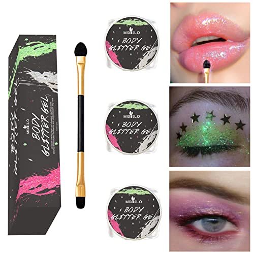 Body Face Glitter Set, Sticky Glitter Body Gel, Face Glitter Lantejoulas para Festival Maquiagem e S