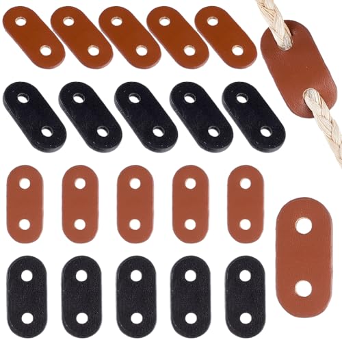 CALFOVERA 50PCS PU Leather Cord Locks 2 Colors Oval Two Hole Drawstring End Adjuster Fastener Leather Toggle Stoppers for Casual Jacket Hoodie Pants Sweatpants Coats Waist Outwear Backpack