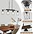 4-Light Dining Room Light Fixture/Chandelier Over Table, Island Lighting Hanging for Farmhouse Linear Chandeliers Matte Black Rustic Wood Ceiling Pendant Light Fixtures, with Clear Glass Shade