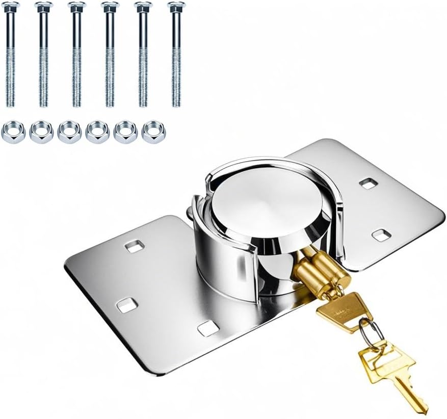 Heavy Duty Van Door Lock, Keyed Alike Hidden Shackle Padlock with Hasp, 73mm Solid Steel Puck Lock with Locking Hasp, 80mm Screws, Fits for Trailers, Trucks, Vehicles, Garage, Gates