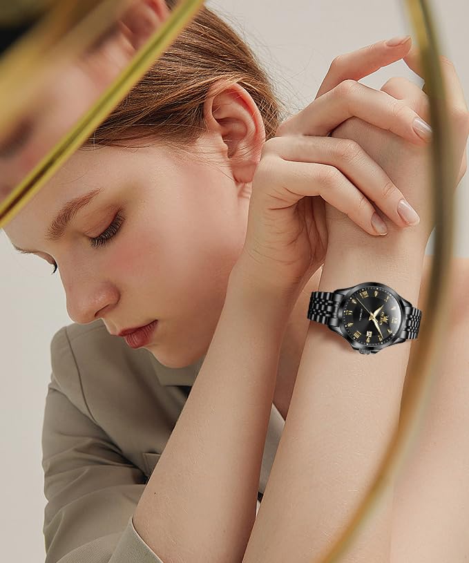 Image of OLEVS Womens Automatic Watch Diamond Luxury Date Ladies Dress Classic Self Winding Wrist Watches