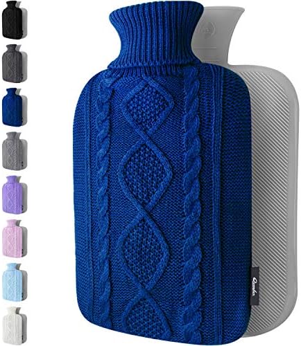 Hot Water Bottle with Cover - Premium Soft Knitted Cover - 1.8l Large Capacity - Hot Water Bag for Pain Relief, Neck and Shoulders, Back & Cosy Nights - Great Gift for Women (Grey)
