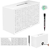 Wooden Money Saving Box, Cash Savings Box for $10000 $5000 $3000 Target Money Saving Challenge, Reusable Money Box with Counter, Cash Vault Bank with Dry Erase Pen/Savings Trackers/Rubber Band-White