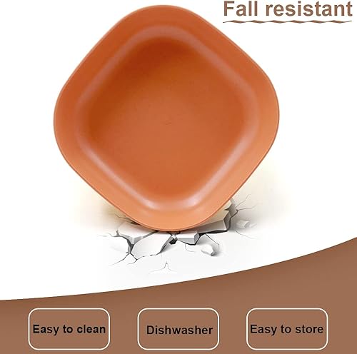 Vista 3 de 6 platos cuadrados ligeros de 5.5 pulgadas, platos profundos, vajilla de campamento para servir pasta y fruta (naranja)