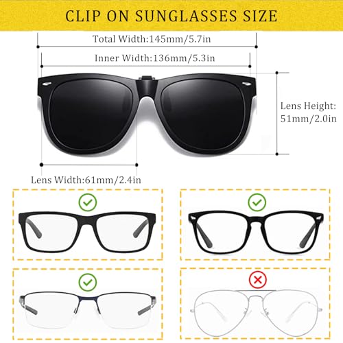 Image of Polarized Clip-on Sunglasses Over Prescription Glasses Anti-Glare UV Protection Flip-up Sun Glasses