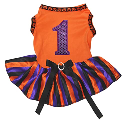 Robe à paillettes violettes vêtement chiot orange à rayures taille S - 2