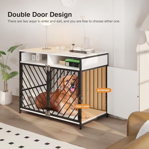 Wooden-Large-Dog-Crate-Furniture-with-Rotatable-Dog-Feeder-Wooden-Dog-Kennel-with-Storage-Drawers-Dog-Cage-Modern-Side-End-Table-TV-Stand