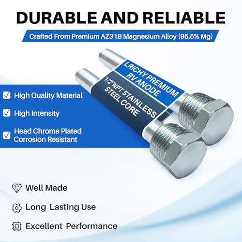 Image of 91857 4.5 x 1 /2 in NPT RV Water Heater Anode Rods for Atwood, 2-Pack | Rust-Resistant Hex Heads; Replaces Tank Drain Plugs, Helps Reduce Hard Scale, Keep Heating Element Clean & Efficient