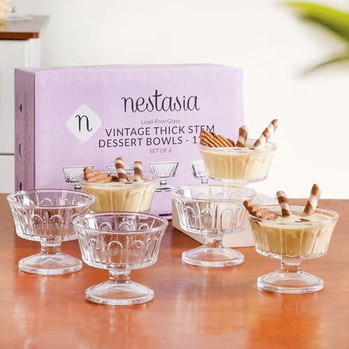 Image of Nestasia Transparent Glass Bowl Set of 6 for Ice Cream (120ml Each) - Ribbed Dessert Bowls for Sundae, Sweets & Pudding | Food Safe & Heat Resistant - Perfect for Gifting