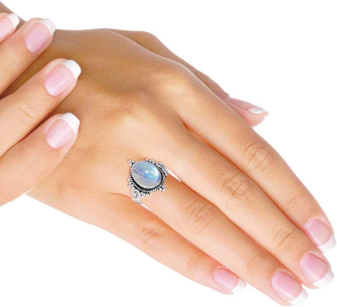 Handmade Genuine 925 Sterling Silver Ring Natural Gemstone Pearl, Amethyst, Carnelian, Onyx Oval Boho Jewelry For Women