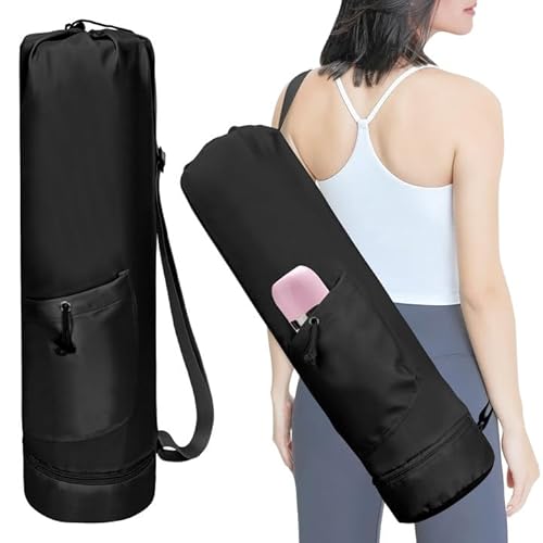 SENUN ヨガマットケース ヨガマットバッグ おしゃれ 大きめ 10mm 10ミリ ヨガマットケースのみ ヨガマット ケース バッグ 人気 防水 収納 持ち運び ポケットが多い 大容量 水筒収納 ペットボトル収納 折りたたみ傘収納 (ブラック)