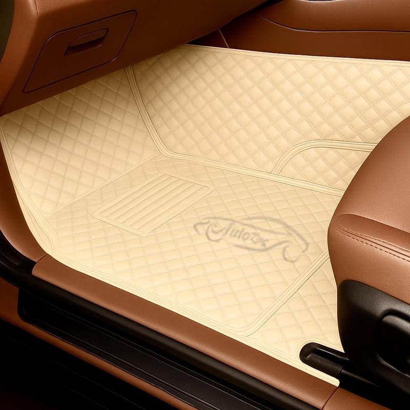 Image of Premium 7D Car Floor Mat Full Set for Skoda Octavia (2018-2022) | Luxury Leather with Detachable Curly /Grass Car Foot Mat with Heal Pad | 100% Waterproof & Anti-Skid (Beige Beige)