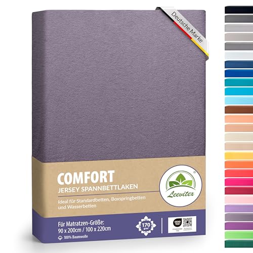 leevitex® Premium Spannbettlaken 90x200-100x220 cm - 40 cm Steg - auch für Boxspringbett & Wasserbett | 100% Mako-Jersey-Baumwolle | ÖKO-TEX | 170g/m² | Platingrau
