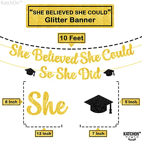 Image of KatchOn She Believed She Could So She Did Banner 10 Feet Glitter, No DIY, Gold and Black You Did It Banner, Graduation Decorations 2026