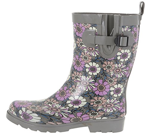 Capelli New York Ladies Dark Floral Printed Rain Boots Grey Combo 8 - Thumbnail 3