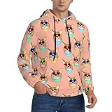 Mens Sweatshirt Colorful-Corgi-Love-Sunglass Hoodie Sport Hip Hop Hooded Pullover Tops Black