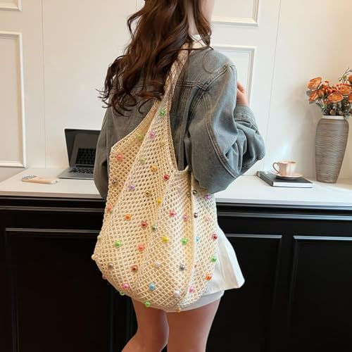 Bolso tote tejido bohemio con cuentas para mujer, estilo hippie, casual, para la playa miniatura 4