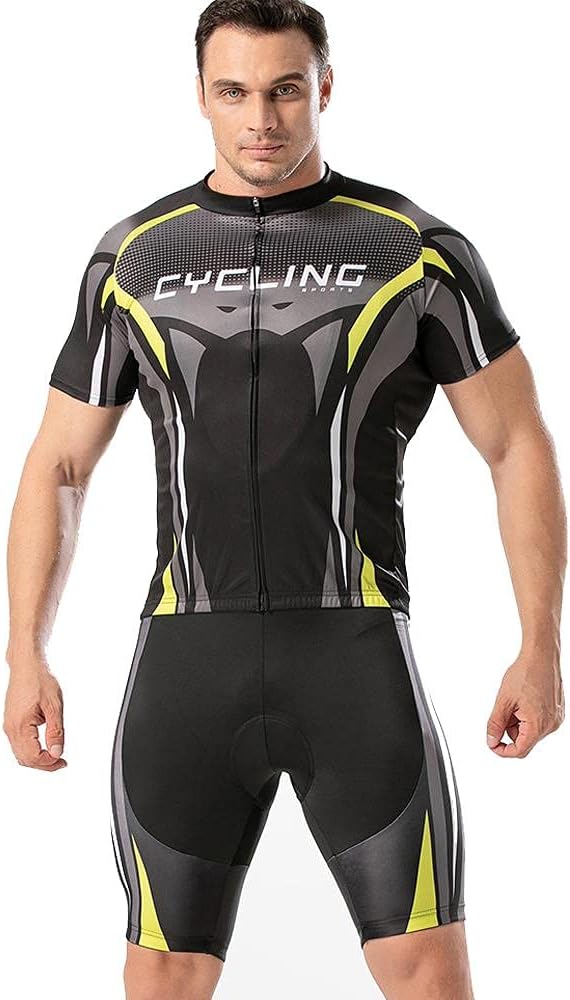 Men's Cycling Jersey Set Biking Bib Shorts and Cycling Shirts Clothing Kit MTB 3 Pockets Quick-Dry 9D Gel Padded