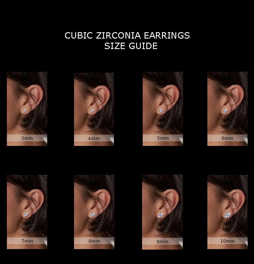 925 Sterling Silver Stud Earrings Simulated Diamond Round Cubic Zirconia Earring Set for Women Men 7-10MM - Image 5
