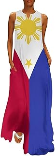 Long Dress Dress for Womens Summer Top Philippines Flag Casual V Neck Shift Dress L - Buy now