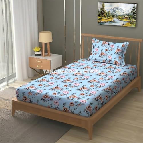 Image of Single Flat Bedsheet 60 x 90 Inch with 1 Pillow Cover, Cotton Blend Soft Breathable Bed Sheet Set for Single Bed, Lightweight Comfortable Bedding for Home Guest Room Daily Use