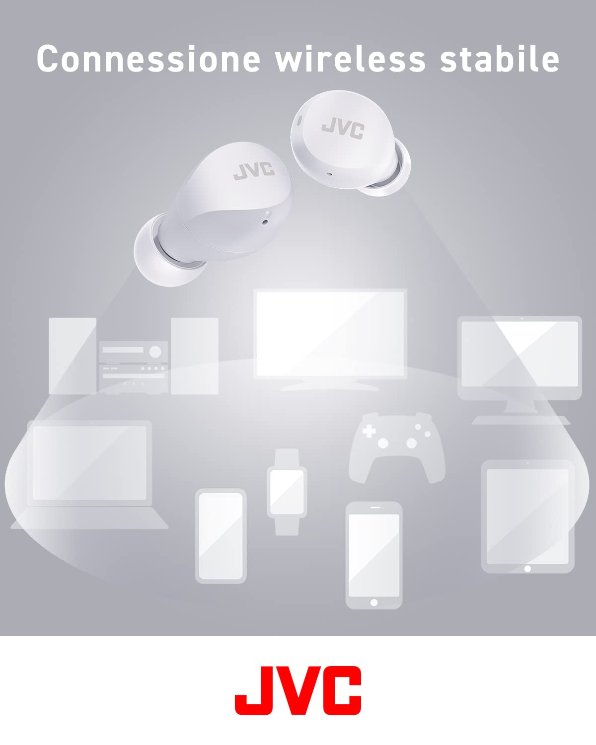 JVC, Cuffie Bluetooth HA-Z66T, Bluetooth 5.1, Resistenti agli Schizzi IPX4, Dimensioni Ridotte, Cuffie Wireless con Batteria Fino a 23 ore, Accensione/Spegnimento Automatico, White