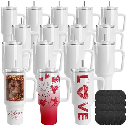 Joyclub 16 Pack 40 OZ Sublimation Tumblers with Handle Blank Insulated Large Tumbler Bulk, Coffee Travel Cups Stainless Steel Travel Mug for Diy Craft