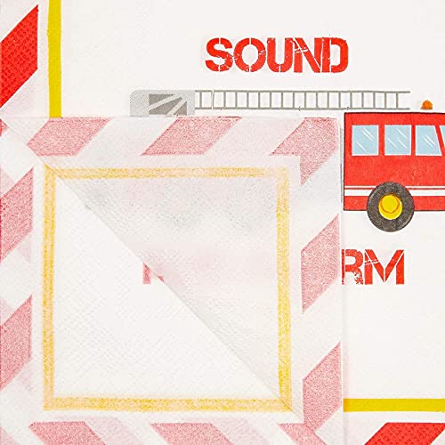 Fire Truck Paper Napkins For Kid's Birthday Party (6.5 X 6.5 In, 100 Pack) #TOP4