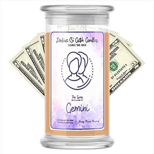 Gemini Zodiac Cash Money Candles | Surprise Valued $2 - $2,500 | 21oz Jar Soy Candle | Birthday Cake