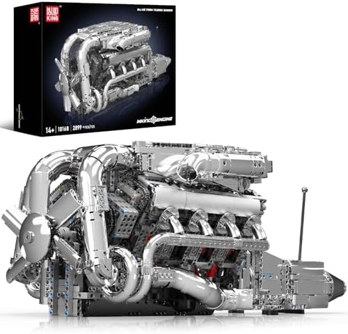 Mould King V8 Twin-Turbo Engine Model Kit That Runs, Mini Engines Building Blocks Set for Adults with Battery and Motor, Engineering Construction STEM Toy, Birthday Gifts(2899 PCS)