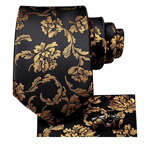 Image of Dubulle Mens Tie Set Solid Paisley Silk Striped Necktie for Men with Cufflinks Tie and Pocket Square