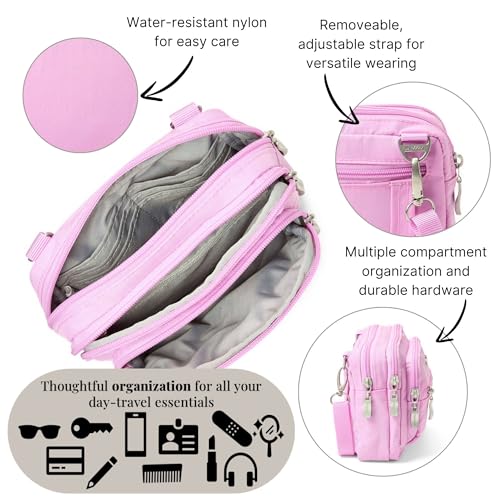 Image of Baggallini Triple Zip Small Crossbody Bag for Women - Lightweight Convertible Fanny Pack Belt Bag