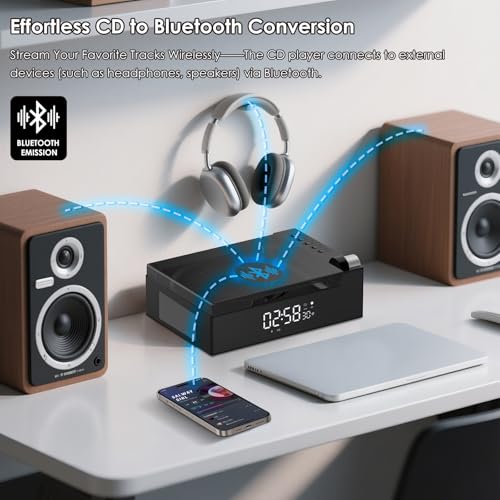Image of CD Player Portable with Bluetooth, Rechargeable CD Players Retro Suitcase CD Music Player with HiFi Speakers Desktop CD Player for Home Car Study Travel (Black