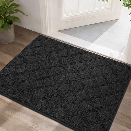 BEQHAUSE Dirt Trapper Door Mat 24" x 36", Non-Slip Washable Doormats Welcome Mat, Dirt Resistant and Absorbent Entrance Mat, Low Profile Floor Mats for Front Back Door, Entryway, Black Black