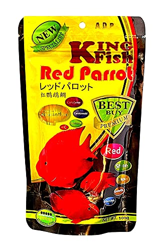 High Protein 45.5% Red Parrot Fish Food & Cichlid Fish Feed Floating Pellet 1.5 mm, 100 g. Astaxanthin Color Enhancing Highly Nutritious for Growth Fast, Big Body Healthy Shine Skin Tropical Fish