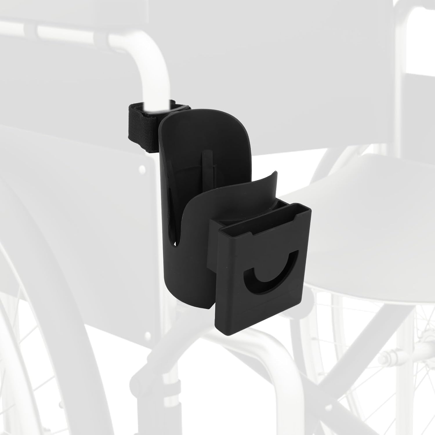 Wheelchair Cup Holder for Drive Medical Nitro, 2-in-1 Strap On Cup Holder for Walker Cup Holder Rollator Phone Holder Wheelchair Accessories for Drive Medical Nitro Walker (Black)