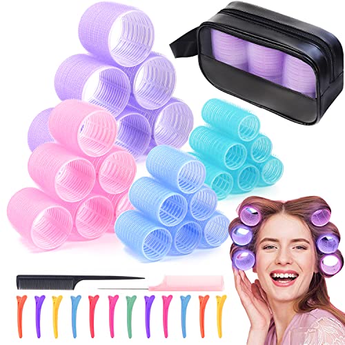 38Pcs Hair Rollers Set, Rollers Hair Curlers, Heatless Hair Curlers,Self Grip Hair Rollers For Long Hair Bangs,24 Hair Curlers In 4 Sizes With 12 Clips, 2 Combs, 1 Storage Bag #TOP5