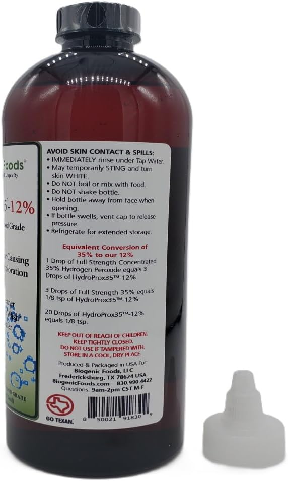 HydroProx 35 - Pure Food Grade Hydrogen Peroxide (Diluted to 12% for UPS Shipping), 16 oz